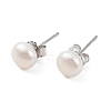 Natural Pearl Round Bead Stud Earrings X-EJEW-E298-01C-01P-1