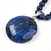 Natural Lapis Lazuli 4.5mm Round Beaded Flower Pendant Necklaces NJEW-T016-04C-5