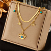 304 Stainless Steel & Synthetic Turquoise Pendant Double Layer Necklaces for Women FS-WG34384-02-1