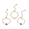 3Pcs Adjustable Brass Pave Glass Rhombus Links & 304 Stainless Steel Cable Chains Silder Finger Rings RJEW-JR00975-2