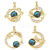 4Pcs 4 Styles Brass Micro Pave Clear Cubic Zirconia with Glass Pendants KK-YW0003-02-1
