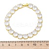 Brass Pave Clear Cubic Zirconia Flat Round Link Chain Bracelets for Women BJEW-A034-02G-3