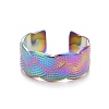 Ion Plating(IP) Rainbow Color 304 Stainless Steel Textured Open Cuff Ring for Women RJEW-C025-29M-2