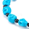 Natural Mashan Jade Skull & Synthetic Turquoise(Dyed) Beaded Stretch Bracelet BJEW-JB08377-04-4