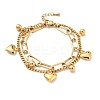 Heart and Round Ball Charm Multi-strand Bracelet BJEW-G639-24G-1