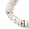 Flat Round Natural Lava Rock & Shell Pearl Beaded Stretch Bracelets for Women BJEW-JB12140-02-3