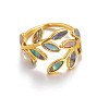 304 Stainless Steel with Natural Shell Cuff Open Rings for Women FS-WGDE0C4-01-5