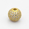CZ Brass Micro Pave Grade AAA Clear Color Cubic Zirconia Round Beads KK-O065-12mm-05G-NR-1