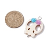 Halloween Skull Synthetic Turquoise Connector Charms with Flower Resin PALLOY-JF02780-2