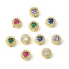10Pcs 5 Colors Rack Plating Brass Micro Pave Cubic Zirconia Flat Round Beads KK-CJ0002-70-8