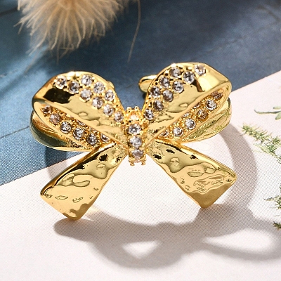 Rack Plating Brass Micro Pave Clear Cubic Zirconia Cuff Finger Rings for Women RJEW-M028-31G-03-1