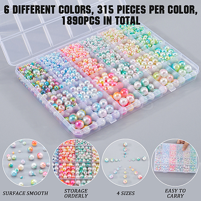 1890Pcs Two Tone ABS Plastic Imitation Pearl Beads Sets DIY-WH20010-19B-1