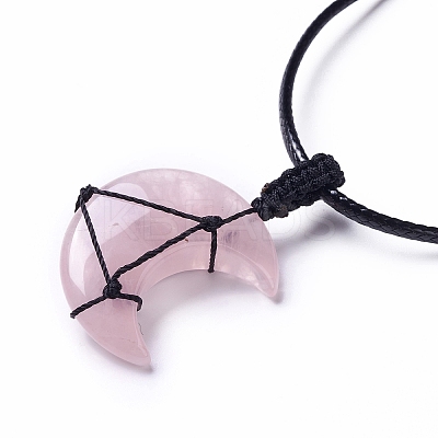 Adjustable Natural Rose Quartz Moon Pendant Necklace NJEW-B086-02G-1