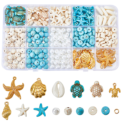 DIY Ocean Theme Synthetic Turquoise & Alloy Jewelry Making Findings Beads Kits DIY-SC0027-46-1