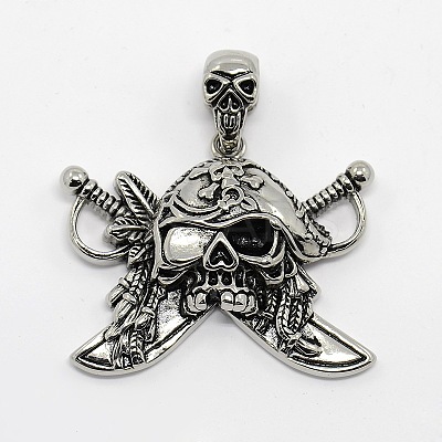 Vintage Men's 304 Stainless Steel Focus Pirate Style Skull Pendants STAS-O044-08-1