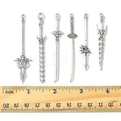 60Pcs 6 Styles Tibetan Style Alloy Big Pendants TIBEP-FS0001-25-1