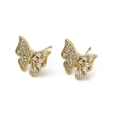 Brass Clear Cubic Zirconia Butterfly Stud Earrings EJEW-L261-029C-G-1