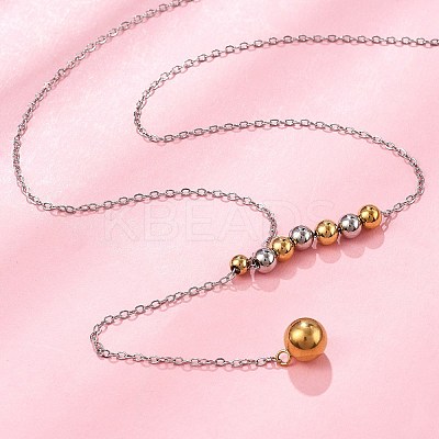 304 Stainless Steel Round Beaded Cable Chain Necklaces NJEW-D319-02A-GP-1