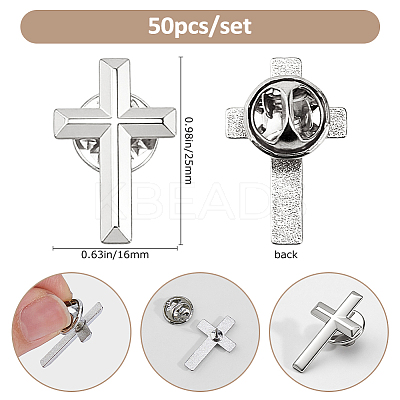 50Pcs Religion Corss Alloy Lapel Pin Backs JEWB-FH0002-50P-1