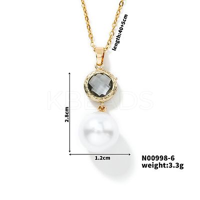 Brass Pave Rhinestone & Imitation Pearl Round Pendnat Shiny Women's Necklaces for Women NM0826-6-1
