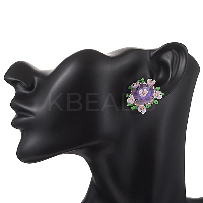 Flower Handmade Glass Seed Beads Stud Earrings EJEW-MZ00656-03-1