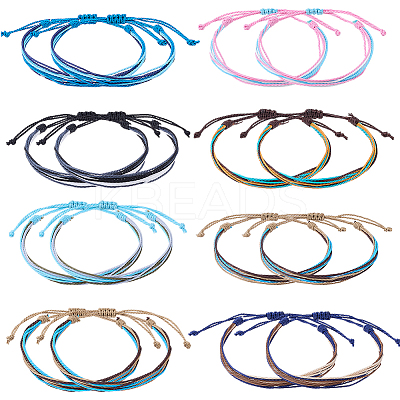 16Pcs 8 Colors Waxed Nylon Cord Multi-strand Bracelets BJEW-SC0001-37-1