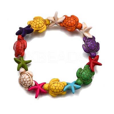 Synthetic Turquoise Beaded Stretch Bracelets for Men Women BJEW-TA00643-1