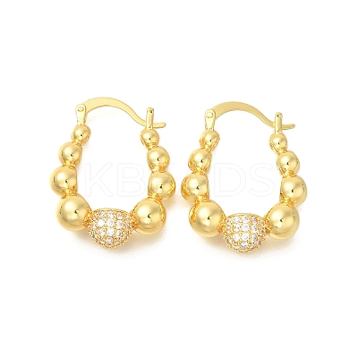 Rack Plating Round Ball Brass Micro Pave Clear Cubic Zirconia Hoop Earrings EJEW-I310-20G-1