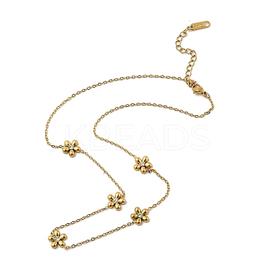 304 Stainless Steel Crystal Rhinestone Flower Link Chain Necklaces for Women NJEW-A059-02G-1