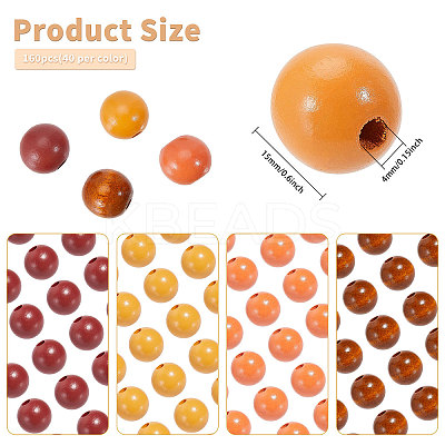 160Pcs 4 Colors Spray Painted Wood European Beads WOOD-GL0001-20-1