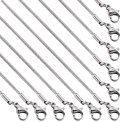 12Pcs Classic Plain 304 Stainless Steel Round Snake Chain Necklaces Set NJEW-SC0001-18-1