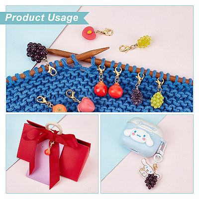 Resin Imitation Fruit Theme Stitch Markers HJEW-AB00185-1