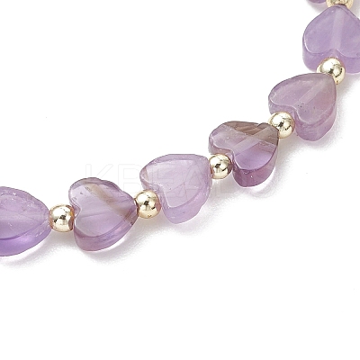 Heart Natural Gemstone & Stainless Steel Beads Stretch Bracelets for Women BJEW-JB13347-1