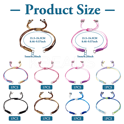 8Pcs 8 Colors Gradient Color Adjustable Braided Segment Dyed Nylon Bracelets AJEW-TA0001-30-1