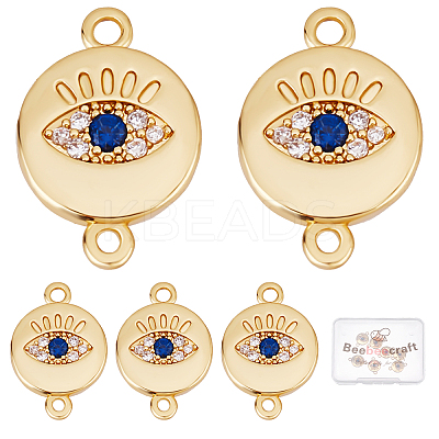 Brass Micro Pave Clear & Royal Blue Cubic Zirconia Connector Charms KK-BBC0002-62-1