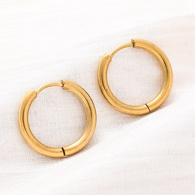 Ion Plating(IP) 304 Stainless Steel Huggie Hoop Earrings LS-EJEW-F111B-19mm-G-1