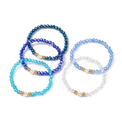5Pcs Glass & Brass & Acrylic Beaded Stretch Bracelets Set BJEW-JB09677-01-1