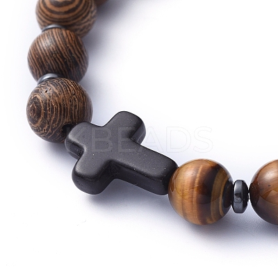 Natural Wood Beads Stretch Bracelets BJEW-JB05231-05-1