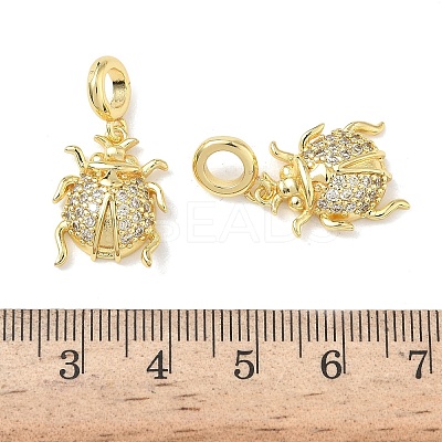 Brass Micro Pave Clear Cubic Zirconia Ladybug European Dangle Charms KK-L256-40G-1