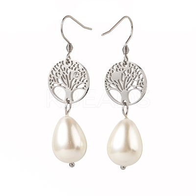 Natural Teardrop Shell Pearl Beads Dangle Earrings EJEW-JE02792-1