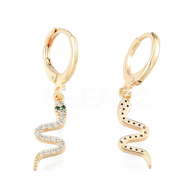 Green Cubic Zirconia Snake Dangle Leverback Earrings EJEW-N012-79-1