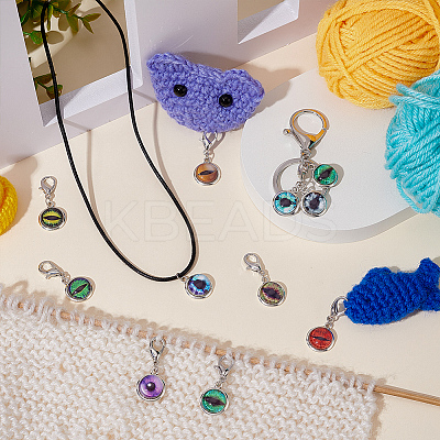 Glass Flat Round Eye Charm Locking Stitch Markers HJEW-PH01713-1