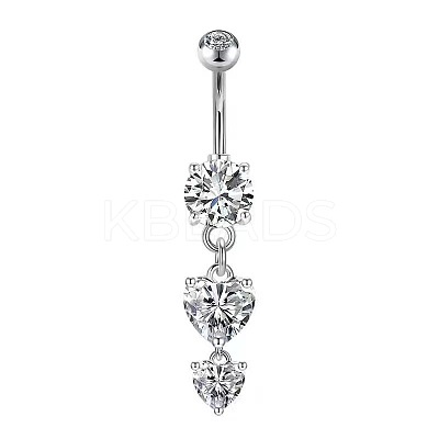 Heart Brass Pave Clear Cubic Zirconia Curved Barbell Dangle Belly Rings FS-WGEB4D3-05-1