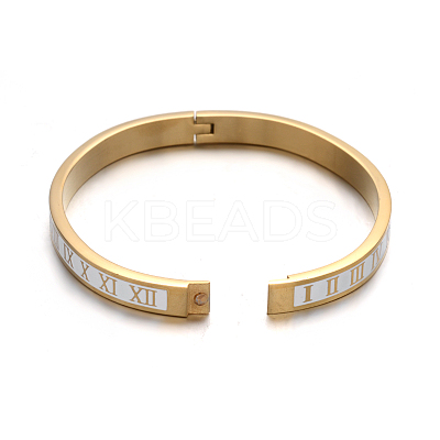 Ion Plating(IP) Roman Numerals Design 304 Stainless Steel Enamel Bangles BJEW-L552-11D-6mm-1