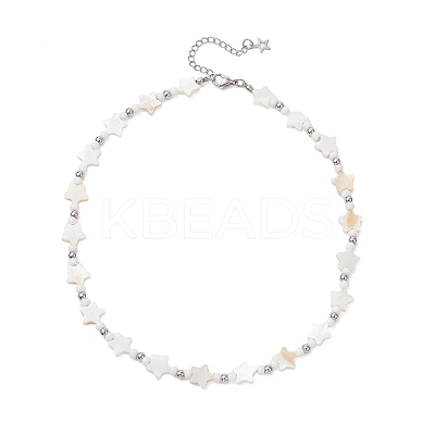 2Pcs 2 Styles Natural White Shell & Brass Moon Star Beaded Necklaces NJEW-JN05854-1