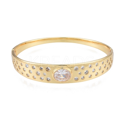 Cubic Zirconia Oval Hinged Bangle BJEW-G651-10G-04-1