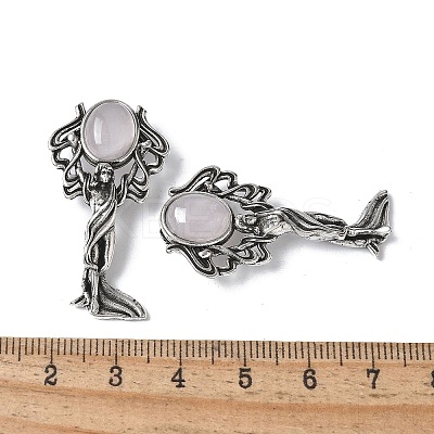Angel Brass Natural Rose Quartz Pendants KK-D361-02AS-19-1