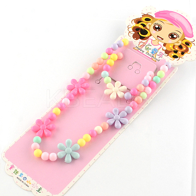 Flower Acrylic Pendant Necklaces and Stretch Bracelets Jewelry Sets X-SJEW-R048-05-1