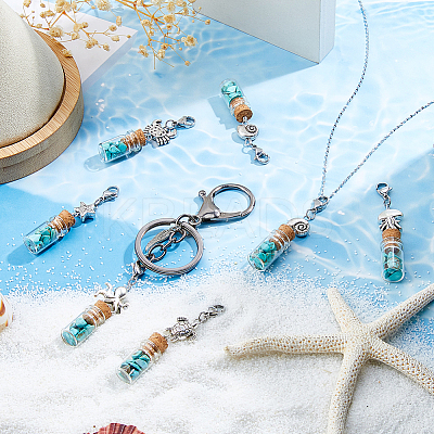 24Pcs 6 Styles Ocean Series Synthetic Turquoise Pendant Decorations HJEW-FH00109-1