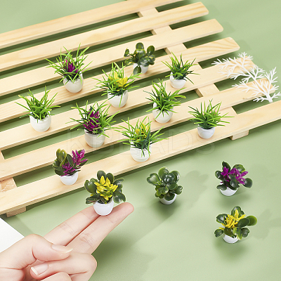 14Pcs 7 Styles Plastic Mini Bonsai Display Decorations DJEW-GA0001-11-1